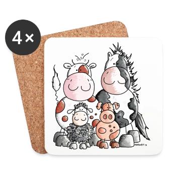 Animaux de ferme drôle - Dessous de verre (lot de 4) - blanc - Devant