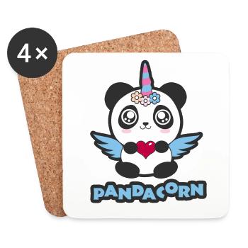 Panda Licorne Pandacorn! Fleurs d'ailes douces - Dessous de verre (lot de 4) - blanc - Devant