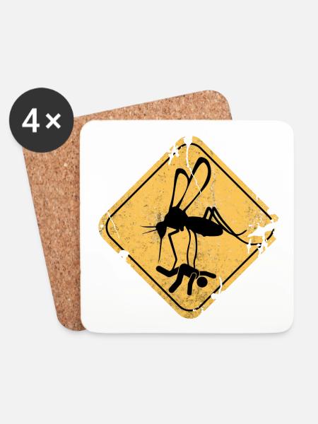 Moskito Mücke Straßenschild Gefahr Geschenkidee - Untersetzer (4er-Set) - Weiß