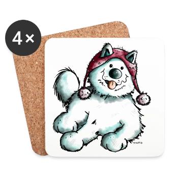 Happy Samojede I Schlittenhund I Hunde Geschenk - Untersetzer (4er-Set) - Weiß - Vorne