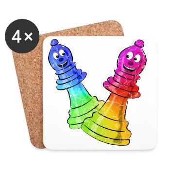 Pièces d’échecs aux couleurs néon - Dessous de verre (lot de 4) - blanc - Devant