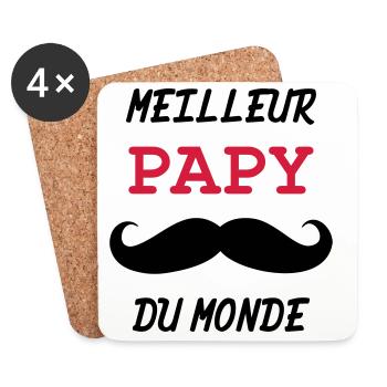 Papy - Famille - Bébé - Naissance - Enfant - Dessous de verre (lot de 4) - blanc - Devant