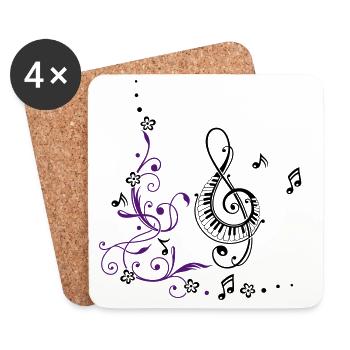 Blumen mit Notenschlüssel und Musiknoten, clef - Dessous de verre (lot de 4) - blanc - Devant