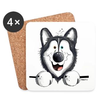 Neugieriger Husky - Untersetzer (4er-Set) - Weiß - Vorne