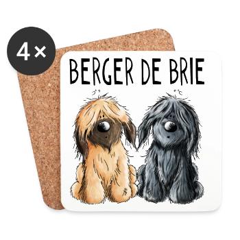 Zwei Berger de Brie - Briard - Comic - Geschenk - Untersetzer (4er-Set) - Weiß - Vorne