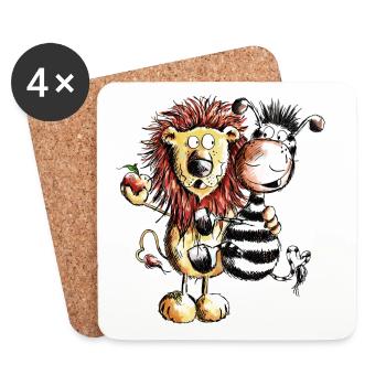 Löwe und Zebra - Löwen - Zebras - Comic - Geschenk - Untersetzer (4er-Set) - Weiß - Vorne