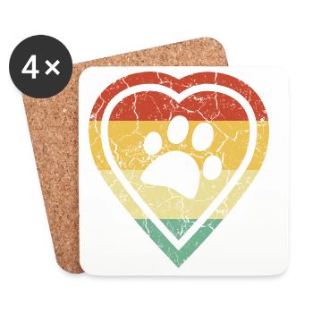 Retro Herz mit Pfote von Hund grunge retro vintage - Untersetzer (4er-Set) - Weiß - Vorne