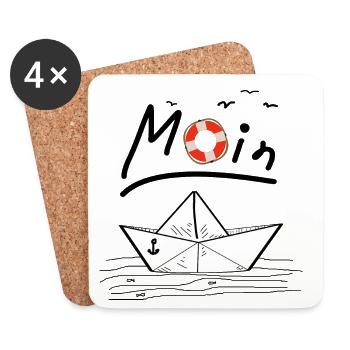Moin Papierboot Möwe Rettungsring Fisch Nord Anker - Untersetzer (4er-Set) - Weiß - Vorne