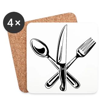 besteck symbol messer gabel löffel - Untersetzer (4er-Set) - Weiß - Vorne