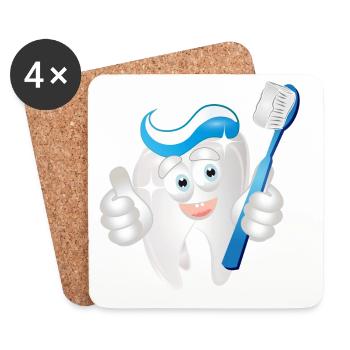 Dent blanche rayonnante avec du dentifrice en bande dessinée - Dessous de verre (lot de 4) - blanc - Devant