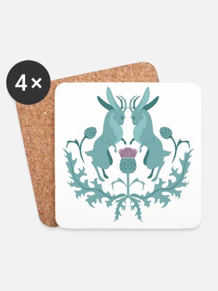 Jackalope Wolpertinger Rasselbock mit Distel - Untersetzer (4er-Set) - Weiß
