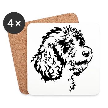 Spanischer Wasserhund Kopf - Untersetzer (4er-Set) - Weiß - Vorne