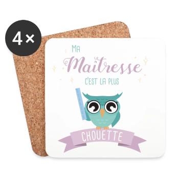 Hibou Maîtresse Chouette Illustration - Dessous de verre (lot de 4) - blanc - Devant