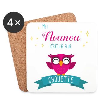 Design Hibou Mignon pour Nounou Super Chouette - Dessous de verre (lot de 4) - blanc - Devant