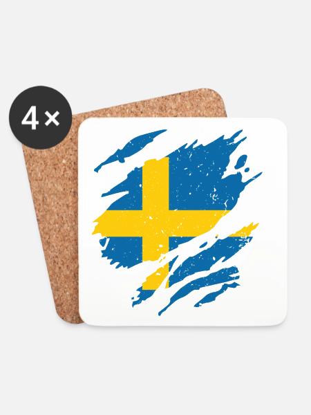 Schweden Flagge Fahne Fan Sverige Fan - Untersetzer (4er-Set) - Weiß