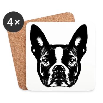 Boston Terrier / Portrait / Gesicht - Untersetzer (4er-Set) - Weiß - Vorne