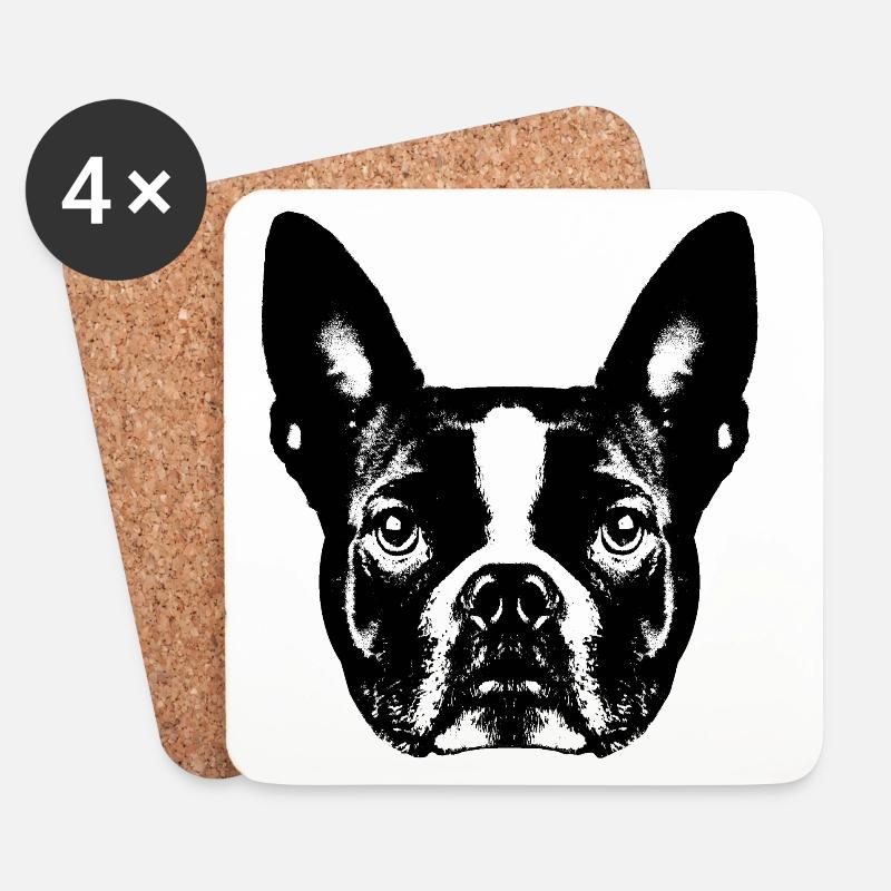 Boston Terrier / Portrait / Gesicht - Untersetzer (4er-Set) - Weiß