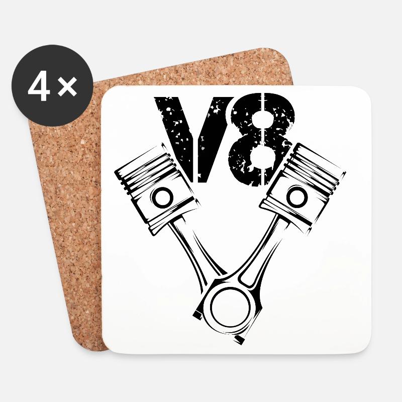 kolben Motor Illustration V8 Symbol icon Logo - Untersetzer (4er-Set) - Weiß