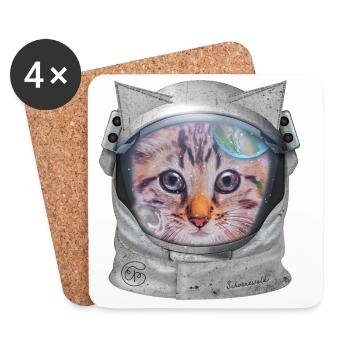 Cat in space - Coasters (set of 4) - white - Front