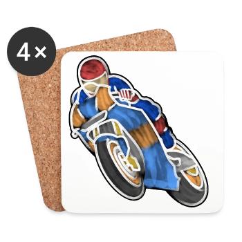 Wheelie à la course de moto - aquarelles lumineuses - Dessous de verre (lot de 4) - blanc - Devant