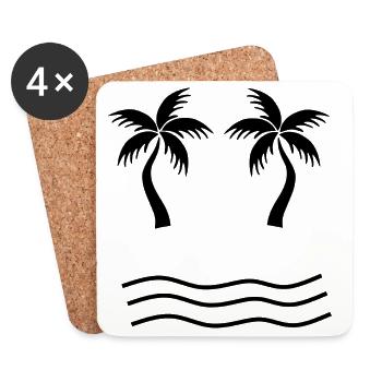 Palme schwarz Strand Meer Urlaub Sommer - Untersetzer (4er-Set) - Weiß - Vorne