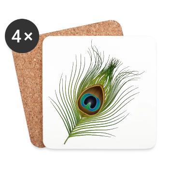 hand-drawn peacock feather - Coasters (set of 4) - white - Front
