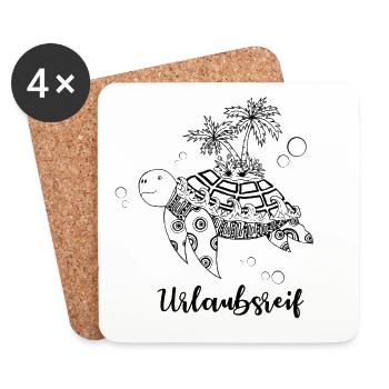 Urlaubsreif - Schildkröte mit Insel auf dem Panzer - Untersetzer (4er-Set) - Weiß - Vorne