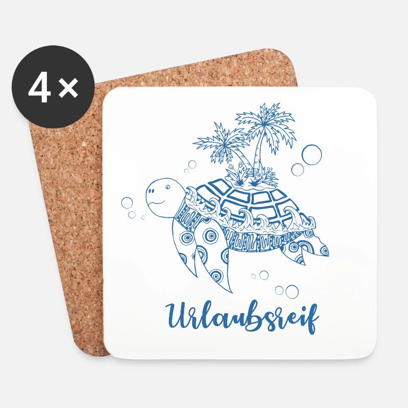 Urlaubsreif - Schildkröte mit Insel in blau - Untersetzer (4er-Set) - Weiß