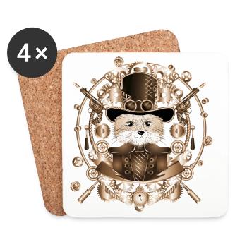 Renard steampunk avec chapeau cylindre dans le cadre - Dessous de verre (lot de 4) - blanc - Devant