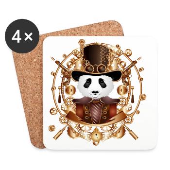 Steampunk Panda Bear avec chapeau cylindre dans le cadre - Dessous de verre (lot de 4) - blanc - Devant