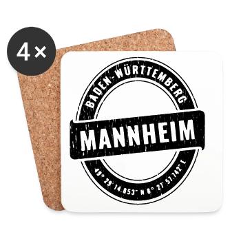  Mannheim Baden-Württemberg Koordinaten Emblem - Untersetzer (4er-Set) - Weiß - Vorne