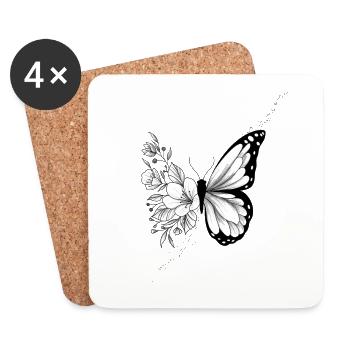 Floraler Schmetterling - Untersetzer (4er-Set) - Weiß - Vorne