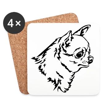 Tête de Chihuahua - Dessous de verre (lot de 4) - blanc - Devant