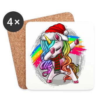 Dabbing Christmas Unicorn Einhorn Weihnachten - Untersetzer (4er-Set) - Weiß - Vorne