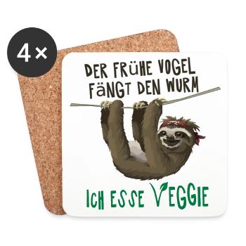 Der frühe Vogel fängt den Wurm, ich esse veggie - Untersetzer (4er-Set) - Weiß - Vorne
