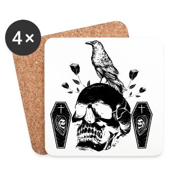 Black raven on skull - Coasters (set of 4) - white - Front