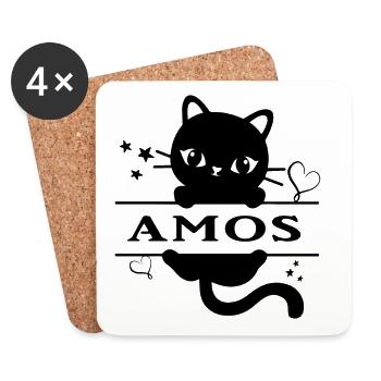 t-shirt Amos t-shirt gift idea cat Katze - Coasters (set of 4) - white - Front