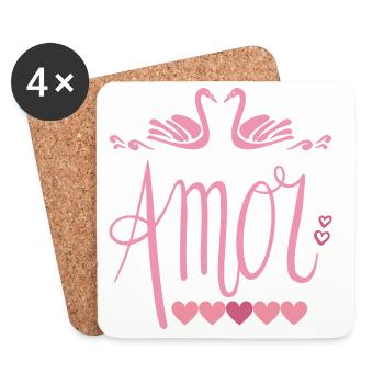 Amor - Valentines T-Shirt - Untersetzer (4er-Set) - Weiß - Vorne