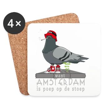 Amsterdam est caca sur le pas de la porte - Dessous de verre (lot de 4) - blanc - Devant