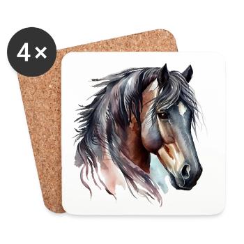 Watercolor portrait of a bay horse - Coasters (set of 4) - white - Front