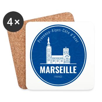 Logo de la ville bleue de Marseille - Dessous de verre (lot de 4) - blanc - Devant