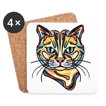 Bunte Katze - Untersetzer (4er-Set) - Weiß - Vorne