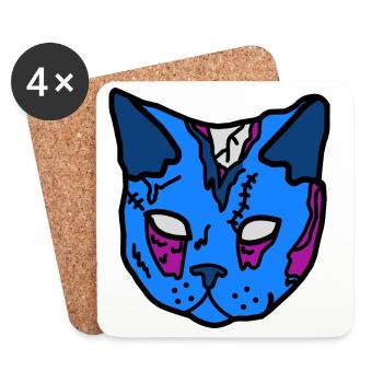 Blue Cat Mask Patchwork - Coasters (set of 4) - white - Front