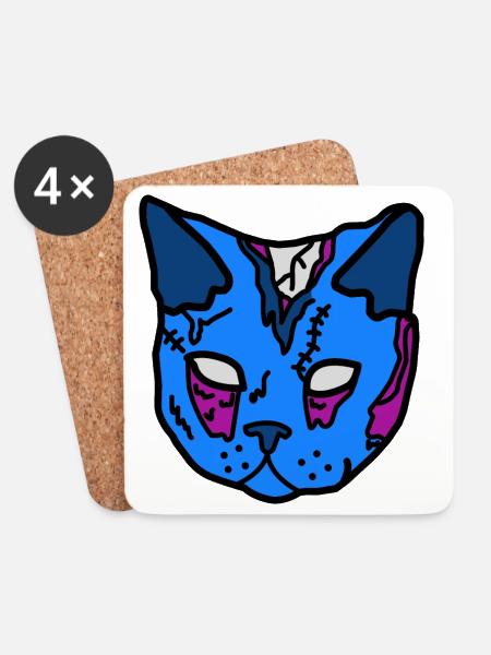 Blue Cat Mask Patchwork - Coasters (set of 4) - white
