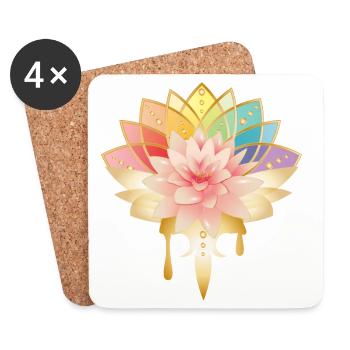 Lotus avec des fleurs dorées symbole dans des couleurs vives - Dessous de verre (lot de 4) - blanc - Devant