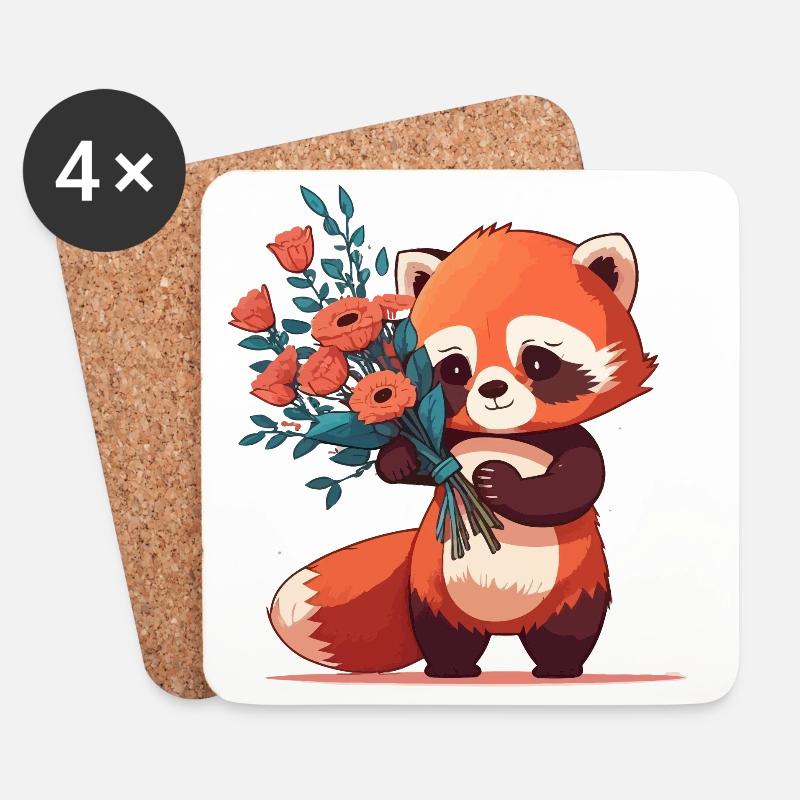 roter Panda mit Blumen - Untersetzer (4er-Set) - Weiß