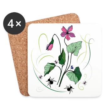 Fleur avec des fourmis - Dessous de verre (lot de 4) - blanc - Devant
