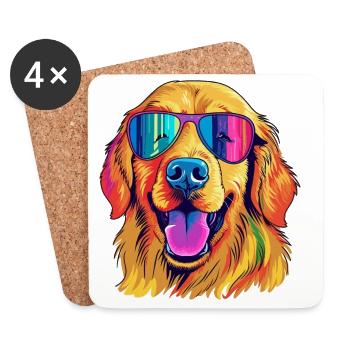 Vibrant Sunglass Pup - Coasters (set of 4) - white - Front