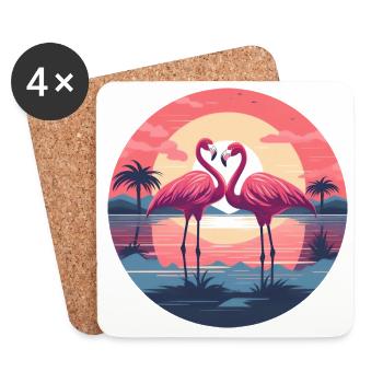 Flamingo, Couple, Sunset, Sun, Beach - Coasters (set of 4) - white - Front