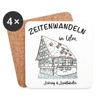 Ulm, Schräg und Spektakulär, Handzeichnung - Untersetzer (4er-Set) - Weiß - Vorne